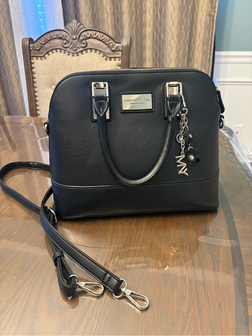 Marc New York Black Dome Satchel with Charm Accents